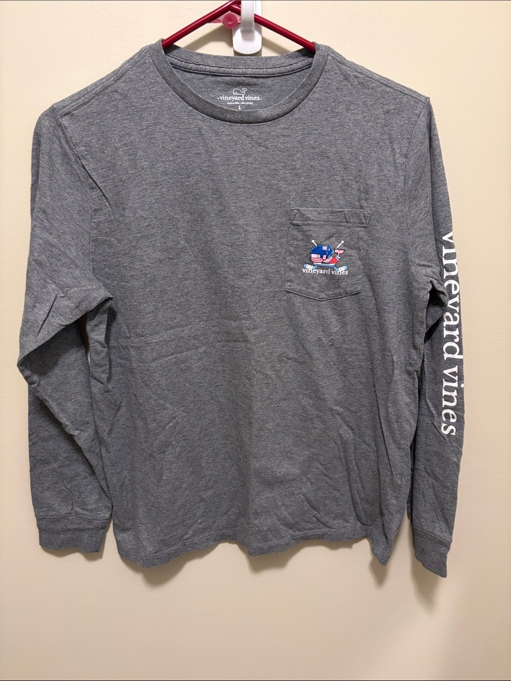 Vineyard Vines Gray Long-Sleeve Pocket Tee with Sleeve Logo